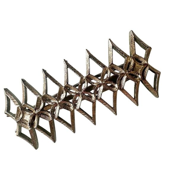 Vintage Expandable Metal Barrette – Geometric Silver-Tone Hair Clip - Picture 1 of 6